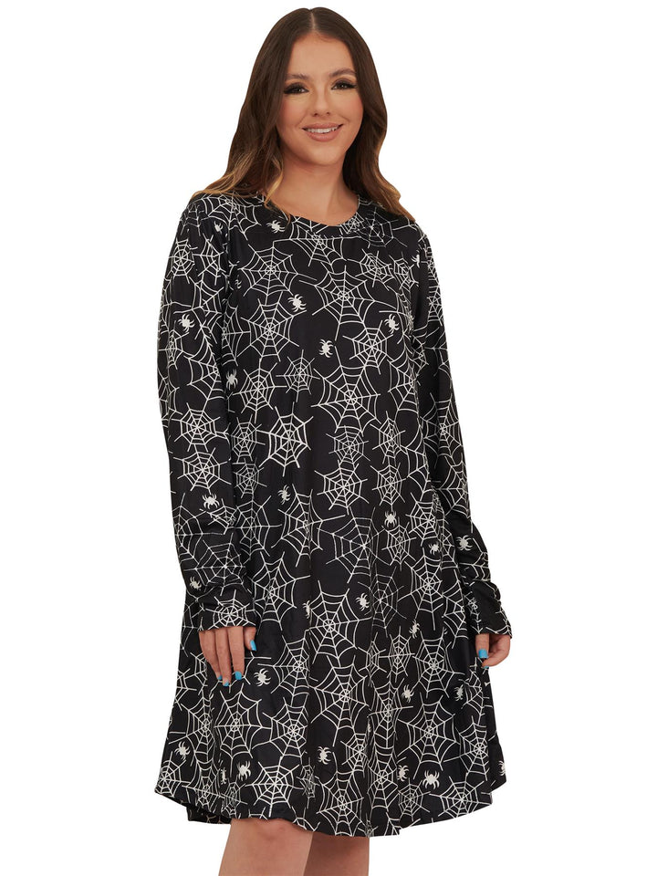 spider cobweb print halloween dress