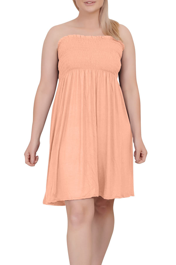 Special Price Plain Sheering Boob Tube Bandeau Gather Mini Dress