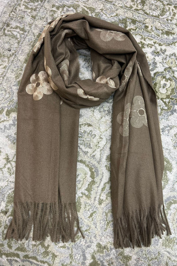 Floral Embroidery Tassel Scarves