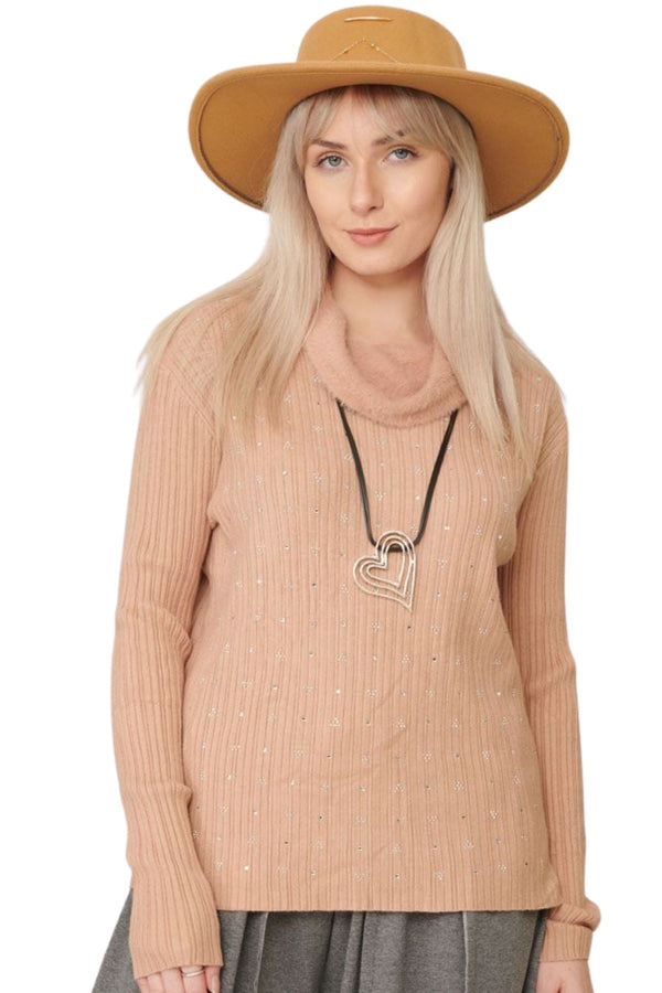 Diamante Knitted Faux Fur Top
