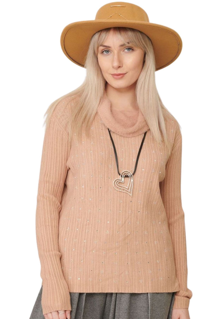 diamante knitted faux fur top