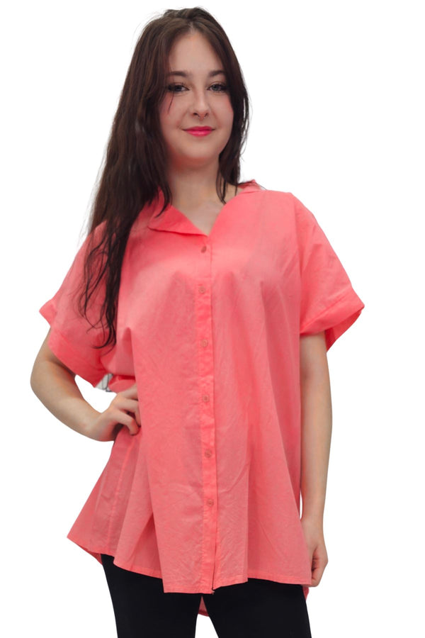 Plain Button-Down Front Cotton Shirt