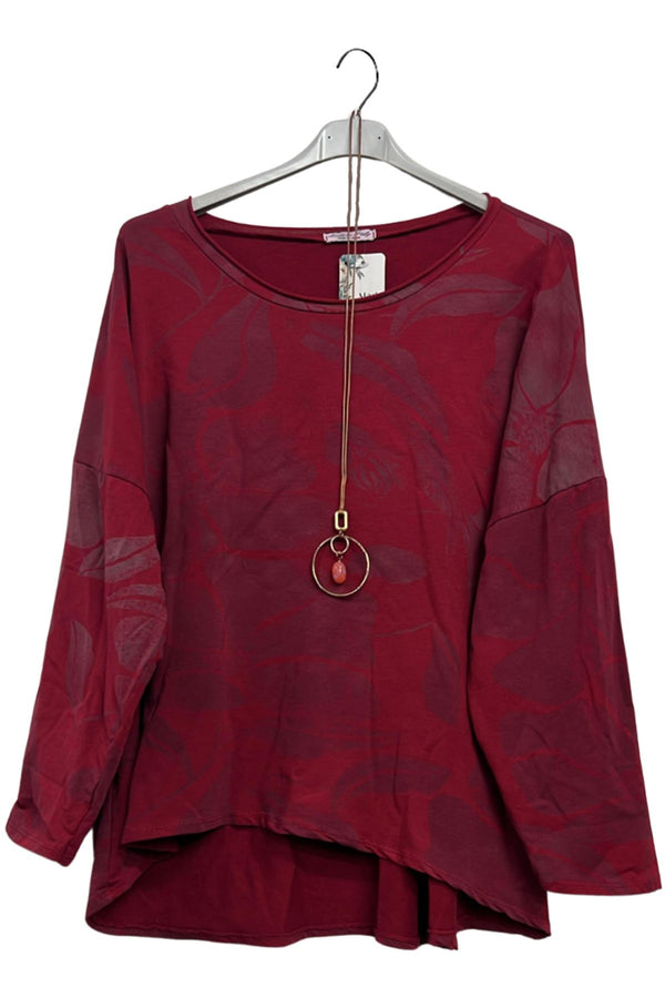 Abstract Floral Print High Low Hem Cotton Top