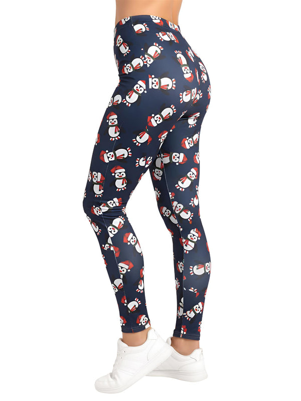 Santa Hat Penguin Print Christmas Leggings