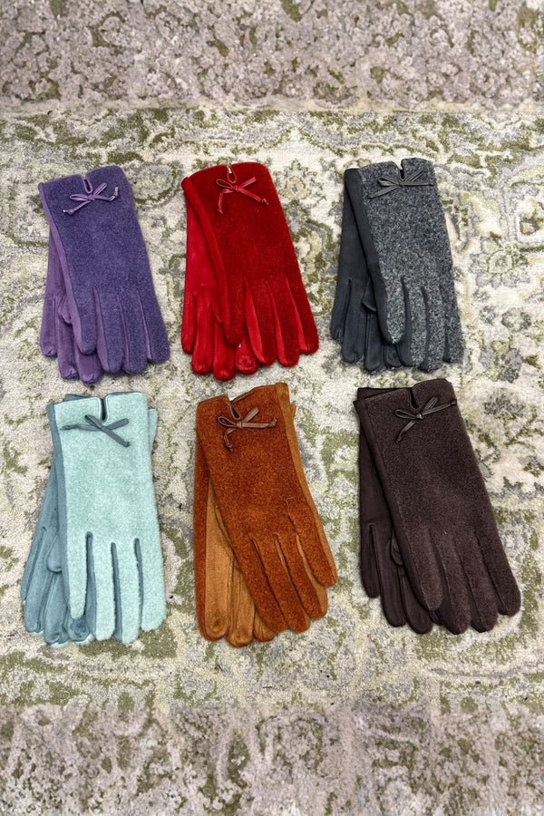 Bow Accent Wool Blend Gloves