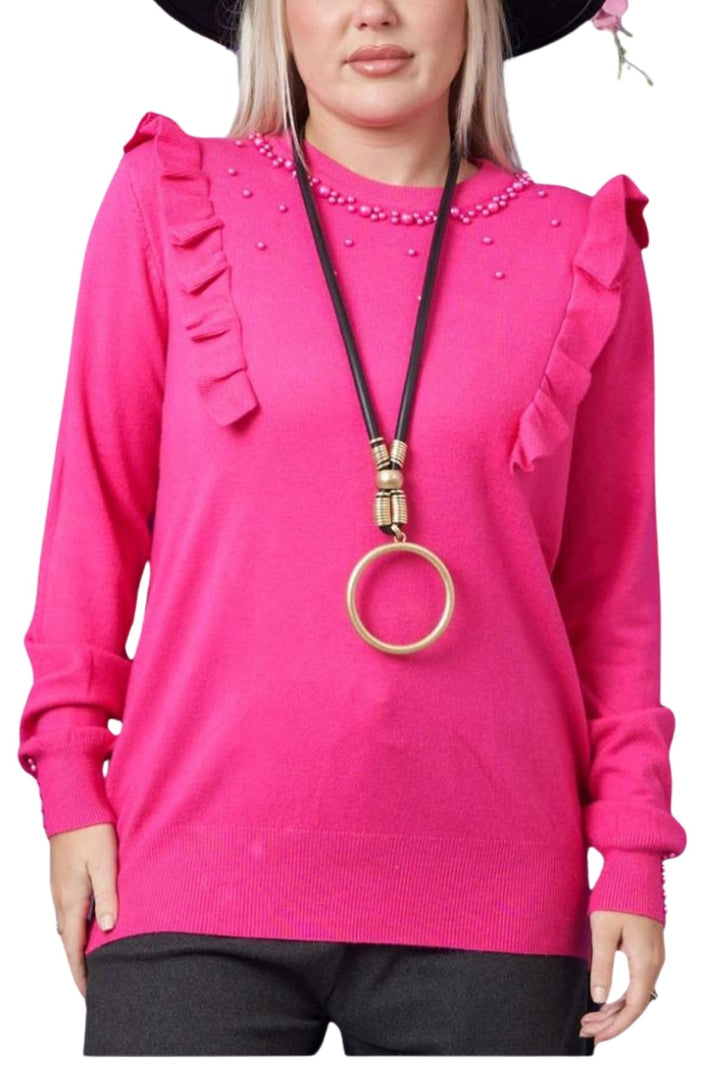 wholesale pearls beaded ruffle knit top