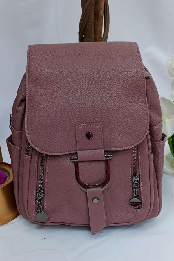 Front Buckle Zipper Pockets Backpack Bag