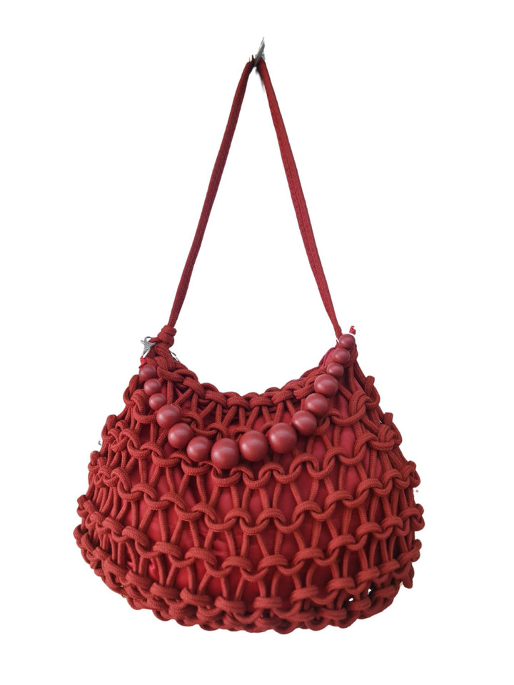 String Braided Rope Two Handle Beded Bag