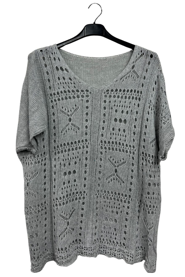 Crocheted Openwork Design Tunic Cotton Top
