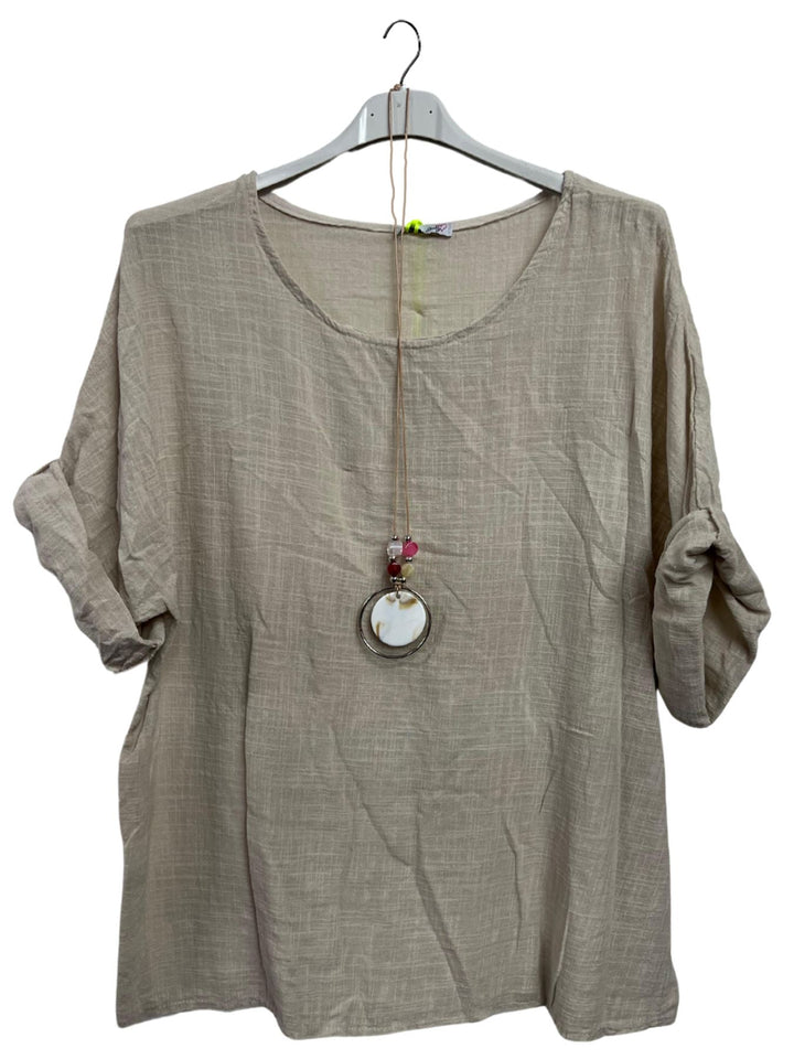 Plain Necklace Cotton Tunic Top