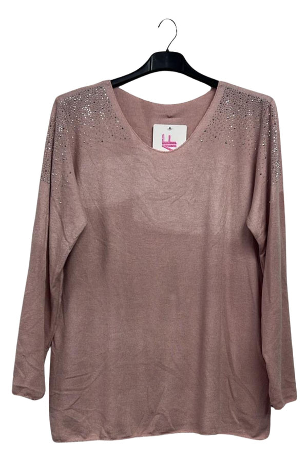 Plain Rhinestone Stud Detail Top
