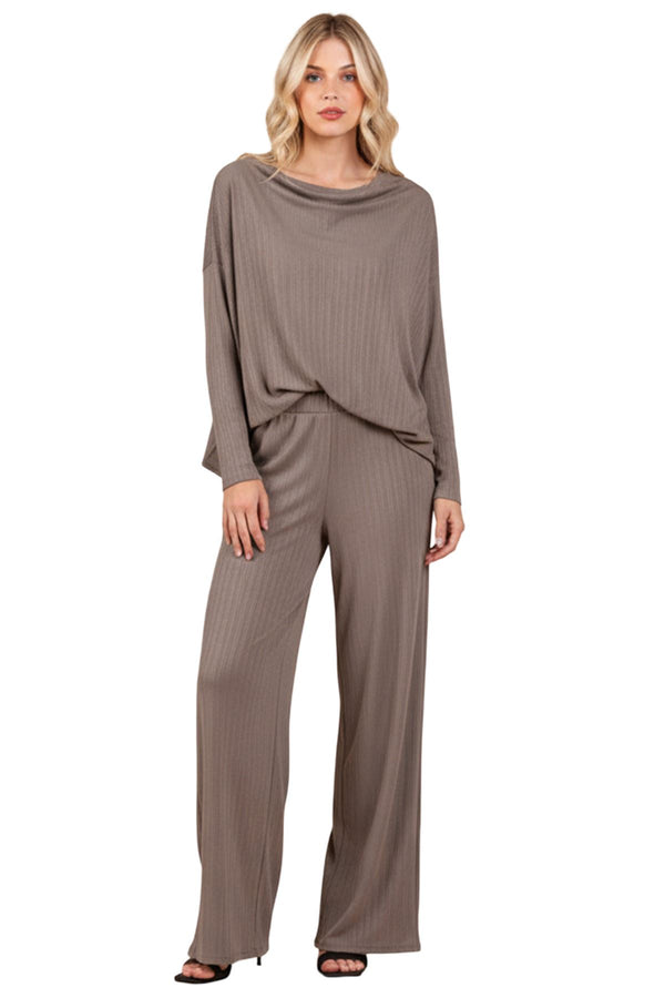 Subtle Ribbed Texture Tunic Top Elasticated Waistband Co-Ord Set