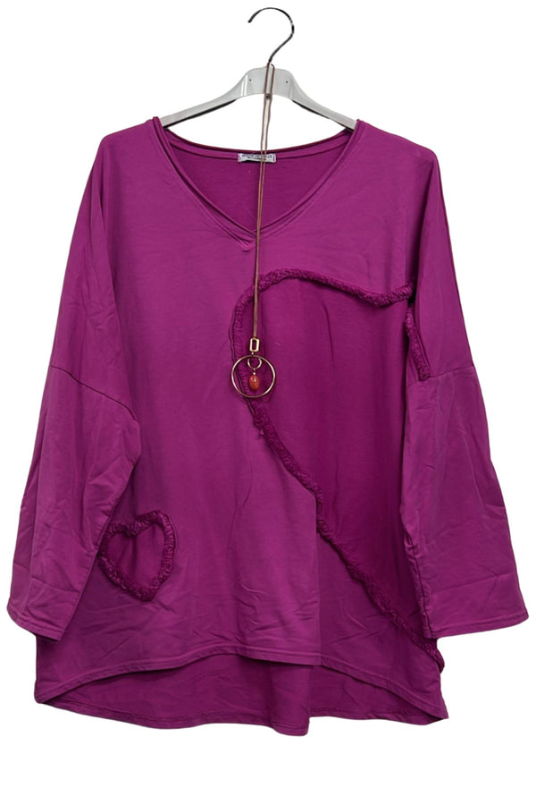 Heart Shaped Raw Edge Patch Work Tunic Cotton Top