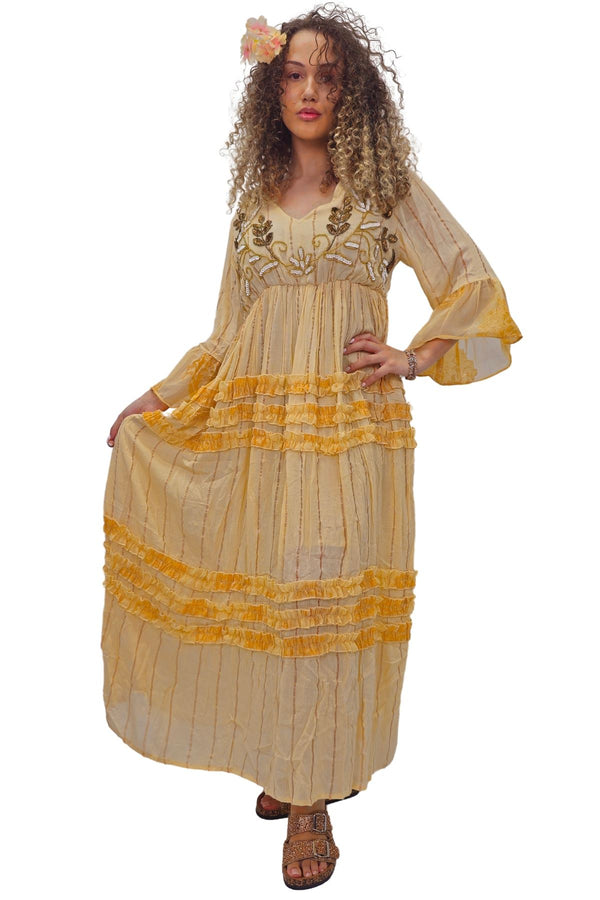 Intricate Floral Embroidery Vintage Inspired Bohemian Dress