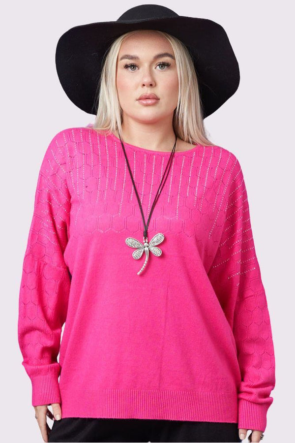 Diamante Cutwork Pattern Knit Tunic Viscose Top