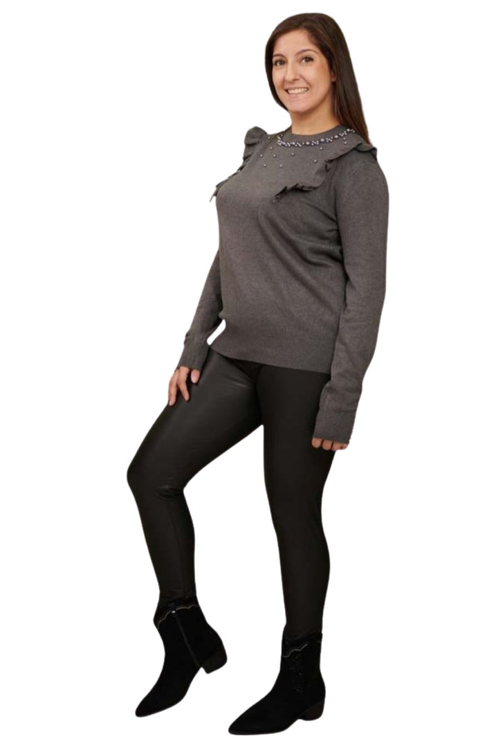 fashion pearls ruffle knit viscose blouse