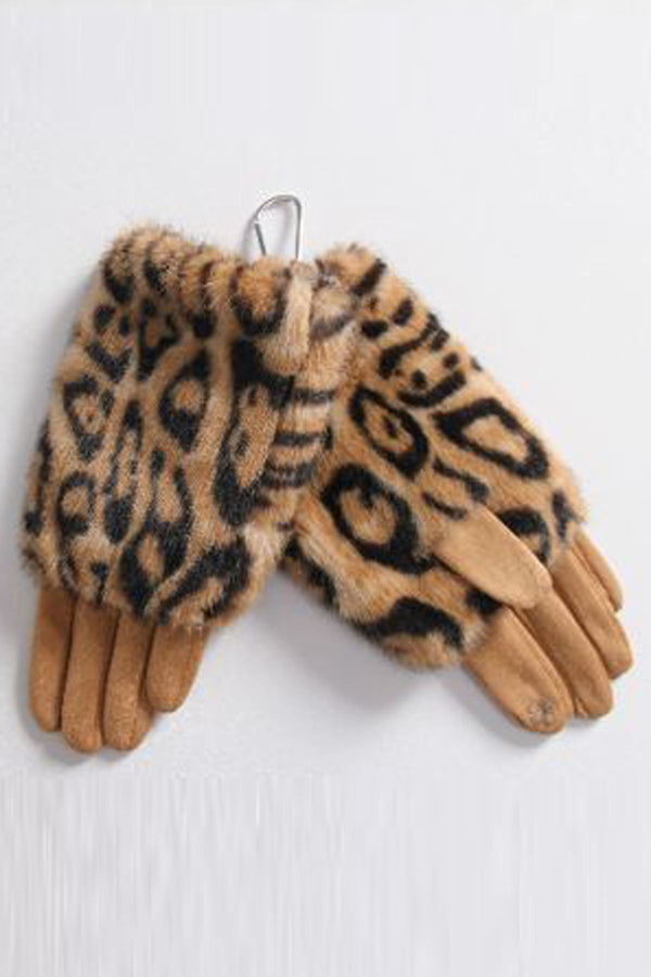 Leopard Print Faux Fur Gloves