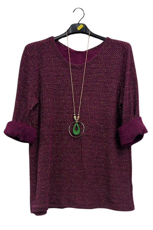 Metallic Dotted Knit Pattern Tunic Top