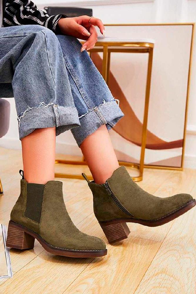 Suede Pull On Ankle Zip Heel Boots