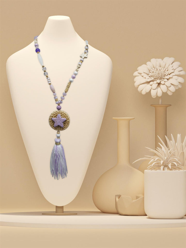 Weaved Star, Beads & Tassel Necklace