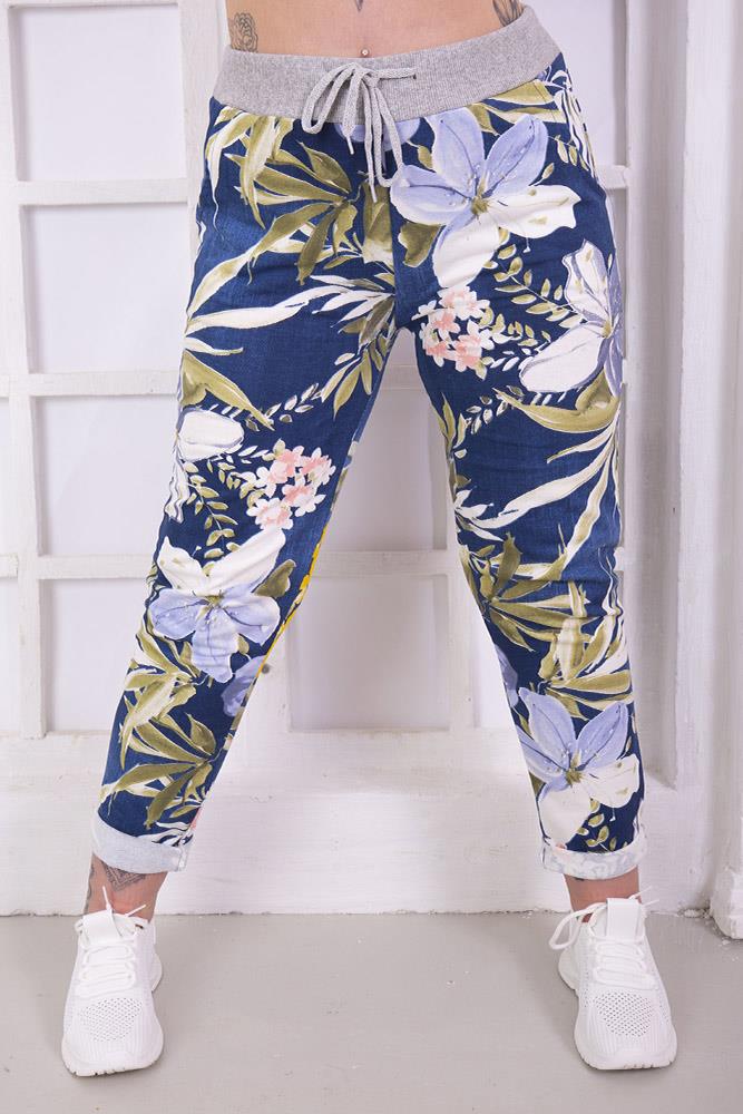 Tropical Floral Print Drawstring Trouser
