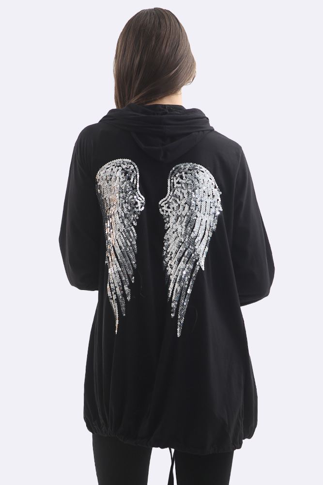 Sequin Angel Wings Hooded Cardigan
