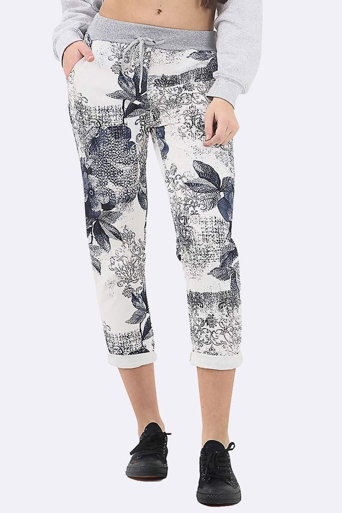 Cotton Floral Print Pocket Drawstring Lined Trouser