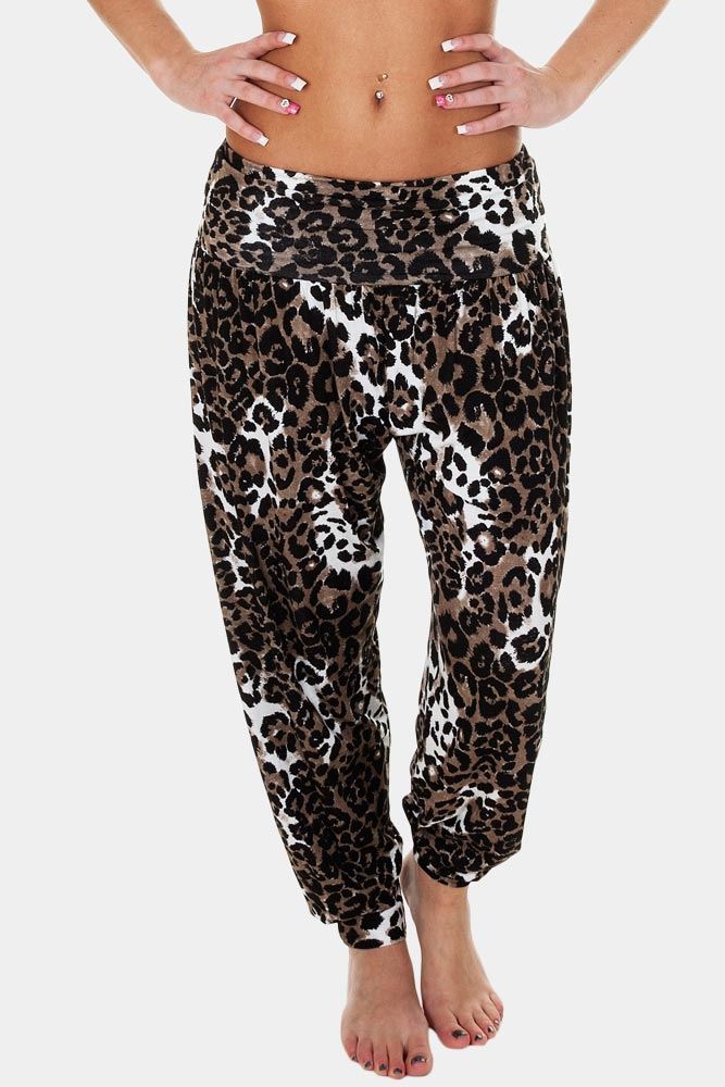 Ali Baba Leopard Brown White Print Full Length Harem Trousers